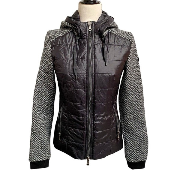 Giesswein Kaya Wool Hybrid Jacket Charcoal Black Zip Hooded Puffer Size 34 / 4 - Picture 1 of 16